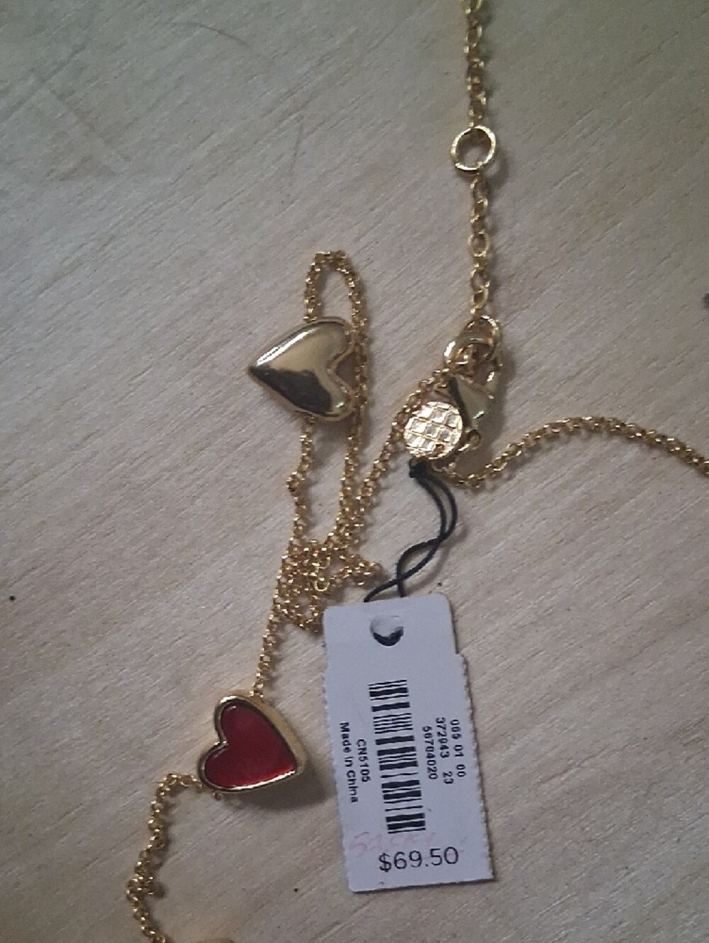 Talbots Gold Necklace with Red Heart Accents - Picture 3 of 5